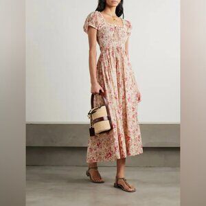 DÔEN  stanza lace-trimmed floral-print organic cotton-voile midi dress
